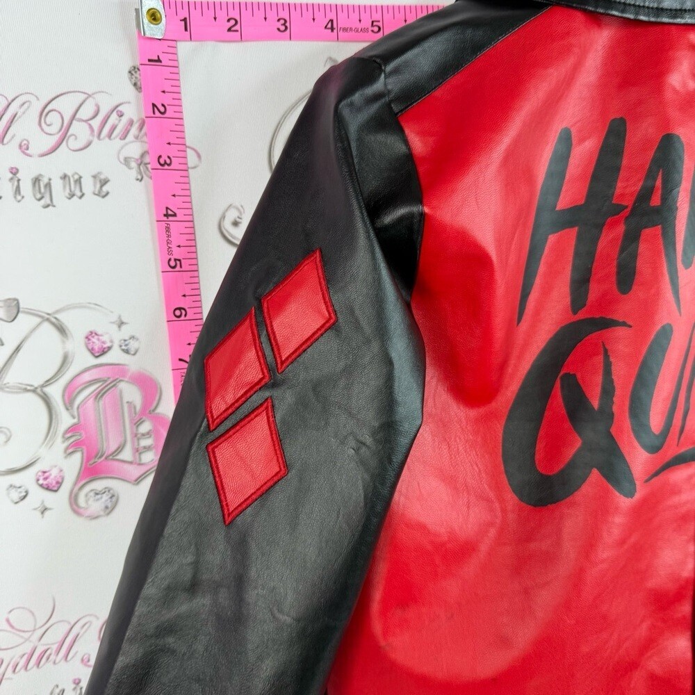 Spirit Halloween two tone red Black Faux Leather Moto Jacket with Heart Zip - Picture 5 of 10